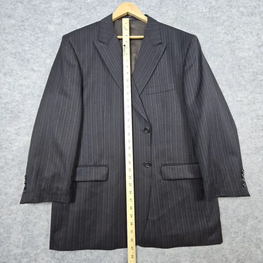 Jones New York 2-Pc Suit Blazer‎ 46R Pants 38x28 Charcoal Pinstripes COLLAR SNAG